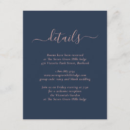 Modern Navy Blue and Blush Wedding Enclosure Card Informatiekaartje