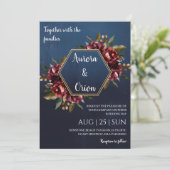 modern navy blue and burgundy wedding invitations kaart (Staand voorkant)