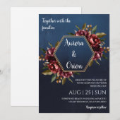 modern navy blue and burgundy wedding invitations kaart (Voorkant / Achterkant)