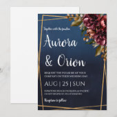 modern navy blue and burgundy wedding invitations kaart (Voorkant / Achterkant)