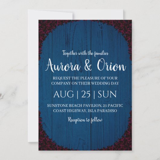 modern navy blue and burgundy wedding invitations kaart (Voorkant)