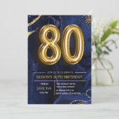 Modern Navy Blue and Gold 80th Birthday Invitation Kaart (Staand voorkant)