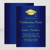 Modern Navy Blue and Gold Graduation Party Kaart (Voorkant / Achterkant)