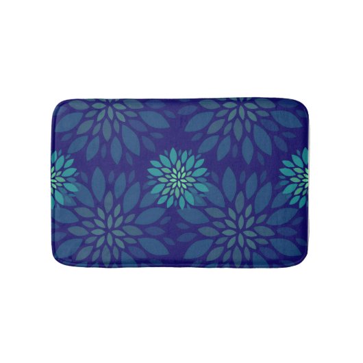 Modern Navy Blue and Green Floral Leaves Pattern Badmat (Voorkant)