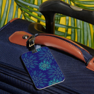 Modern Navy Blue and Green Floral Leaves Pattern Bagagelabel