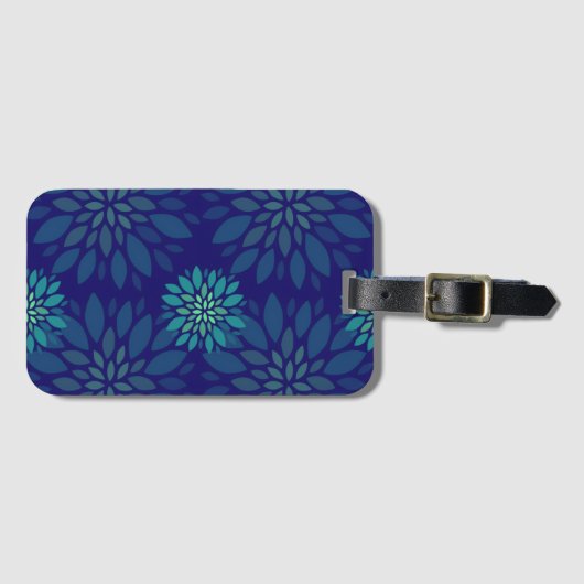 Modern Navy Blue and Green Floral Leaves Pattern Bagagelabel (Voorkant (horizontaal))