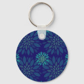 Modern Navy Blue and Green Floral Leaves Pattern Sleutelhanger (Voorkant)