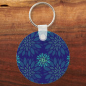 Modern Navy Blue and Green Floral Leaves Pattern Sleutelhanger (Voorkant)