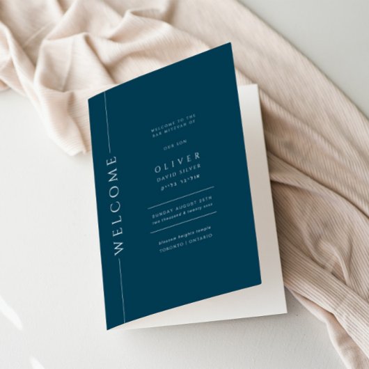 Modern Navy Blue Bar Mitswa boekje gevouwen Programma