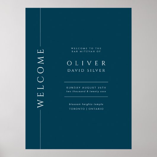 Modern Navy Blue Bar Mitswa Welkomstbord Poster (Voorkant)