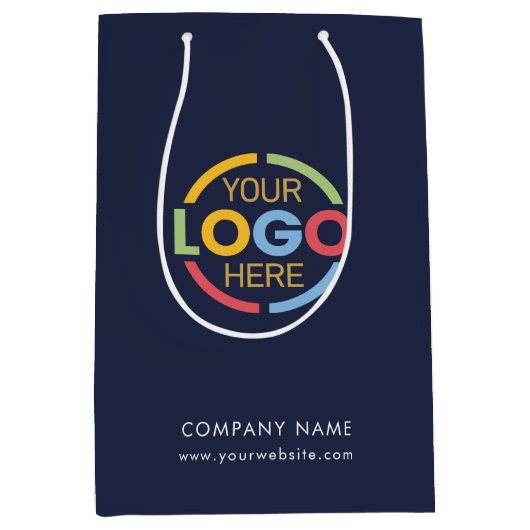 Modern Navy Blue Bedrijfsbedrijf Business Logo Medium Cadeauzakje (Voorkant)