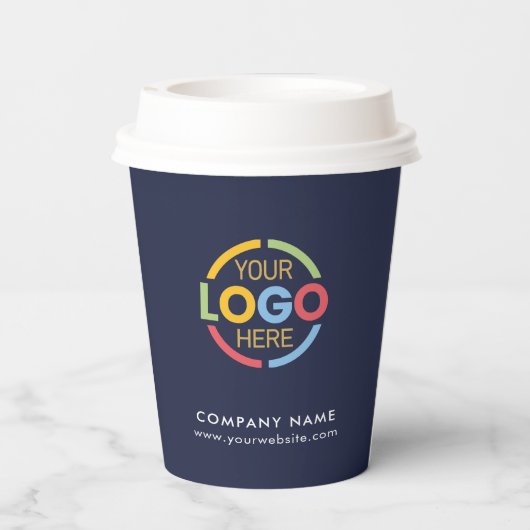Modern Navy Blue Bedrijfsbedrijf Business Logo Papieren Bekers (Achterkant)