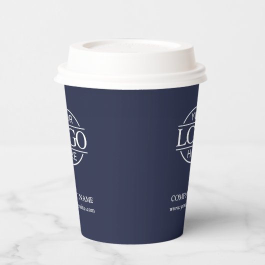 Modern Navy Blue Bedrijfsbedrijf Business Logo Papieren Bekers (Links)