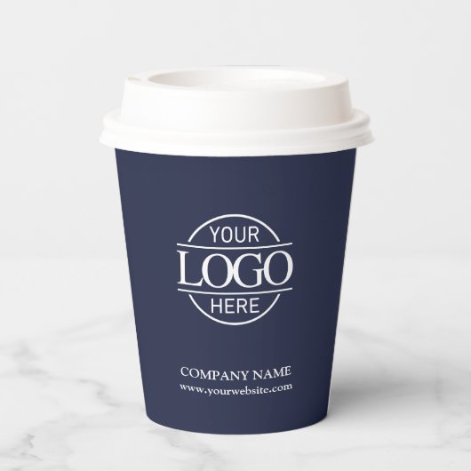 Modern Navy Blue Bedrijfsbedrijf Business Logo Papieren Bekers (Achterkant)
