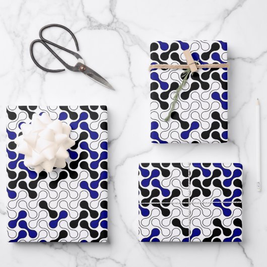 Modern Navy Blue Black Geometric Metaball Pattern Inpakpapier Vel (Voorkant)