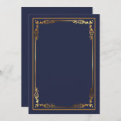 Modern Navy Blue Blank Invitation met Lijst Accen Kaart (Voorkant / Achterkant)