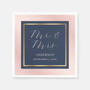 Modern Navy Blue Blush and Gold Wedding Napkins Servet