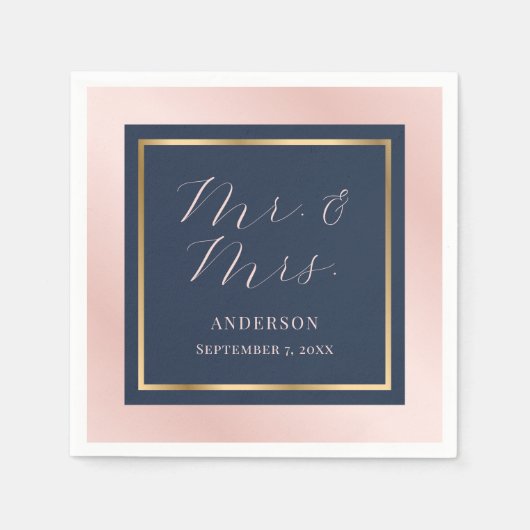Modern Navy Blue Blush and Gold Wedding Napkins Servet (Voorkant)
