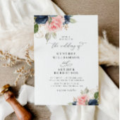 Modern Navy Blue & Blush waterverf Bloemen bruilof Kaart