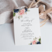 Modern Navy Blue & Blush waterverf Bloemen bruilof Kaart