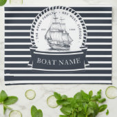 Modern Navy Blue Boat Name Persoonlijk Theedoek (Gevouwen)