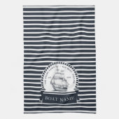 Modern Navy Blue Boat Name Persoonlijk Theedoek (Verticaal)