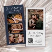 Modern Navy Blue Boho Photo Booth Strip QR Code Save The Date