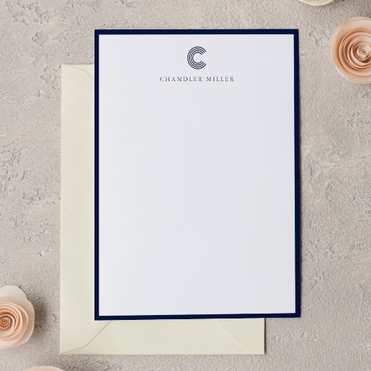 Modern Navy Blue Border Custom Stationery Vertical Notitiekaartje