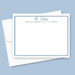 Modern Navy Blue Border Familienaam Stationery Notitiekaartje<br><div class="desc">Dit ontwerp heeft een dunne dubbele rand met ruimte voor een familienaam en individuele familienamen. Klik op de aanpassingsknop als u de ontwerpelementen wilt aanpassen en/of de tekst verder wilt aanpassen! Variaties van dit ontwerp, extra kleuren en coördinerende producten zijn beschikbaar in onze winkel, zazzle.com/store/doodlelulu. Neem contact met ons op...</div>