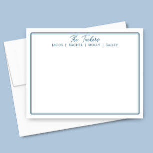 Modern Navy Blue Border Familienaam Stationery Notitiekaartje