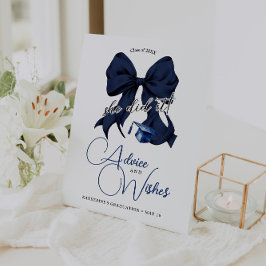 Modern Navy Blue Bow Afstuderen Advies en wensen Reclamebord Met Voetstuk