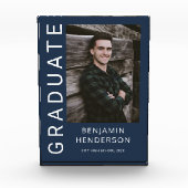 Modern Navy Blue Boy Afstuderen Fotoblokken (Voorkant)