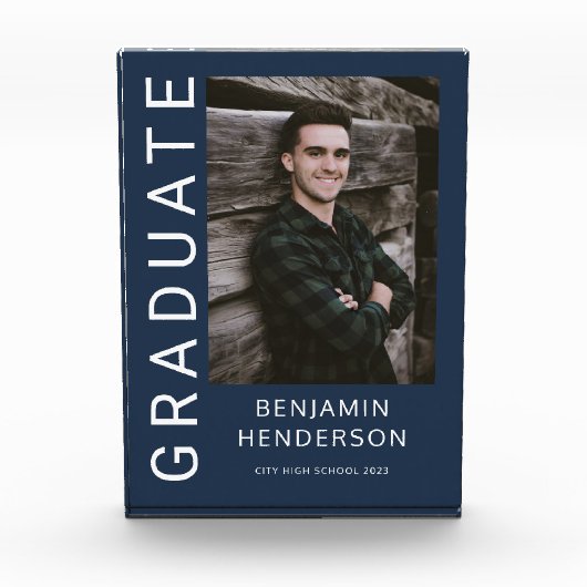 Modern Navy Blue Boy Afstuderen Fotoblokken (Voorkant)