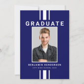 Modern Navy Blue Boy Foto Afstuderen Aankondiging (Voorkant)