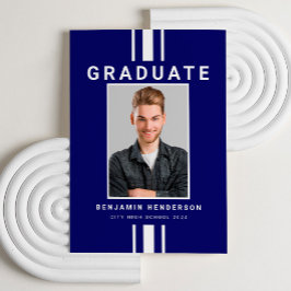Modern Navy Blue Boy Foto Afstuderen Aankondiging