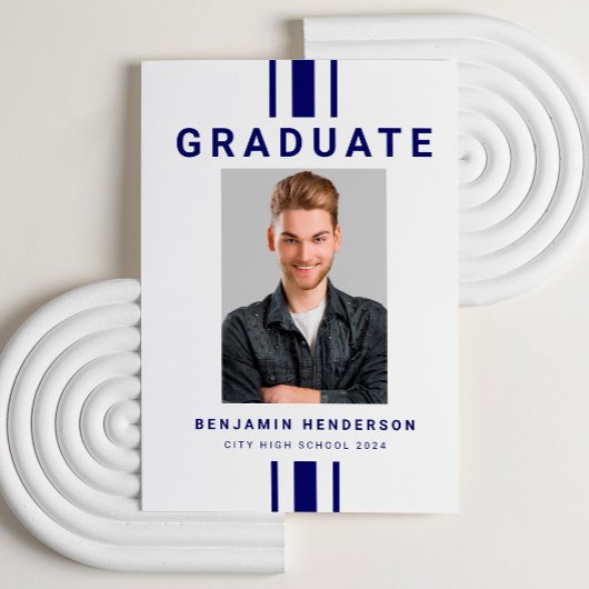 Modern Navy Blue Boy Foto Afstuderen Aankondiging