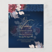 Modern Navy Blue Burgundy Floral Lace Wedding (Voorkant)