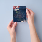 Modern Navy Blue Burgundy Floral Lace Wedding Flyer (Hand)