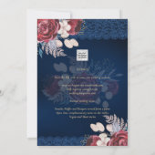 Modern Navy Blue Burgundy Floral Lace Wedding Kaart (Achterkant)