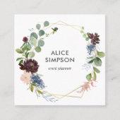 Modern Navy Blue Burgundy Floral Vierkante Visitekaartje (Voorkant)