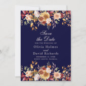 Modern Navy Blue Burnt Sinaasappel Wildflowers Wed Save The Date (Voorkant)