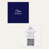 Modern Navy Blue Business Card with QR Code Vierkante Visitekaartje