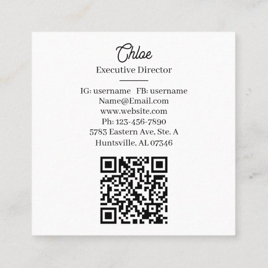Modern Navy Blue Business Card with QR Code Vierkante Visitekaartje (Achterkant)