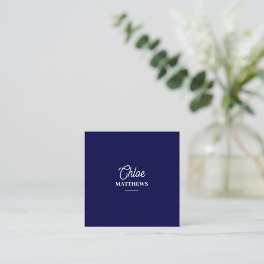 Modern Navy Blue Business Card with QR Code Vierkante Visitekaartje (Staand voorkant)