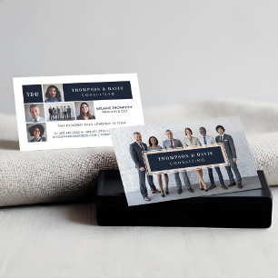Modern Navy Blue Business Team Foto's Collage Grid Contactkaartje