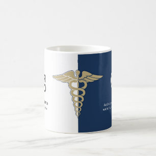 Modern Navy Blue Caduceus Doctor Nurse Name Logo Koffiemok