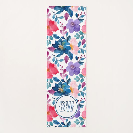 Modern Navy Blue Calligraphy Script Initialen Yogamat (Voorkant)