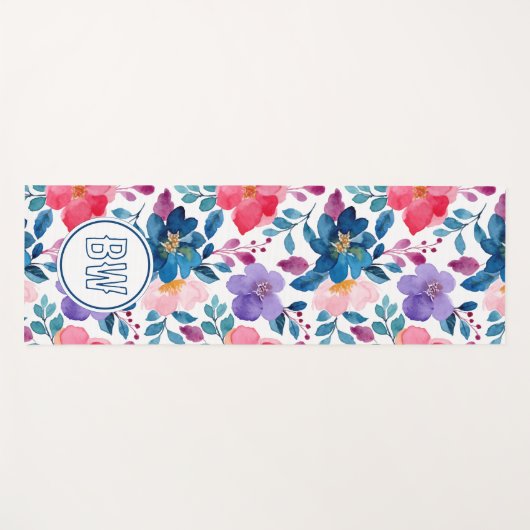 Modern Navy Blue Calligraphy Script Initialen Yogamat (Voorkant (horizontaal))