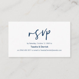 Modern Navy Blue casual elegance font Wedding RSVP Informatiekaartje