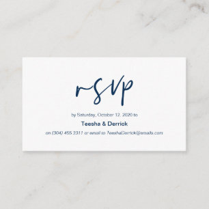 Modern Navy Blue casual elegance font Wedding RSVP Informatiekaartje